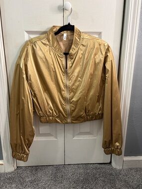Boutique Metallic Gold Bomber Jacket cropped  - Women